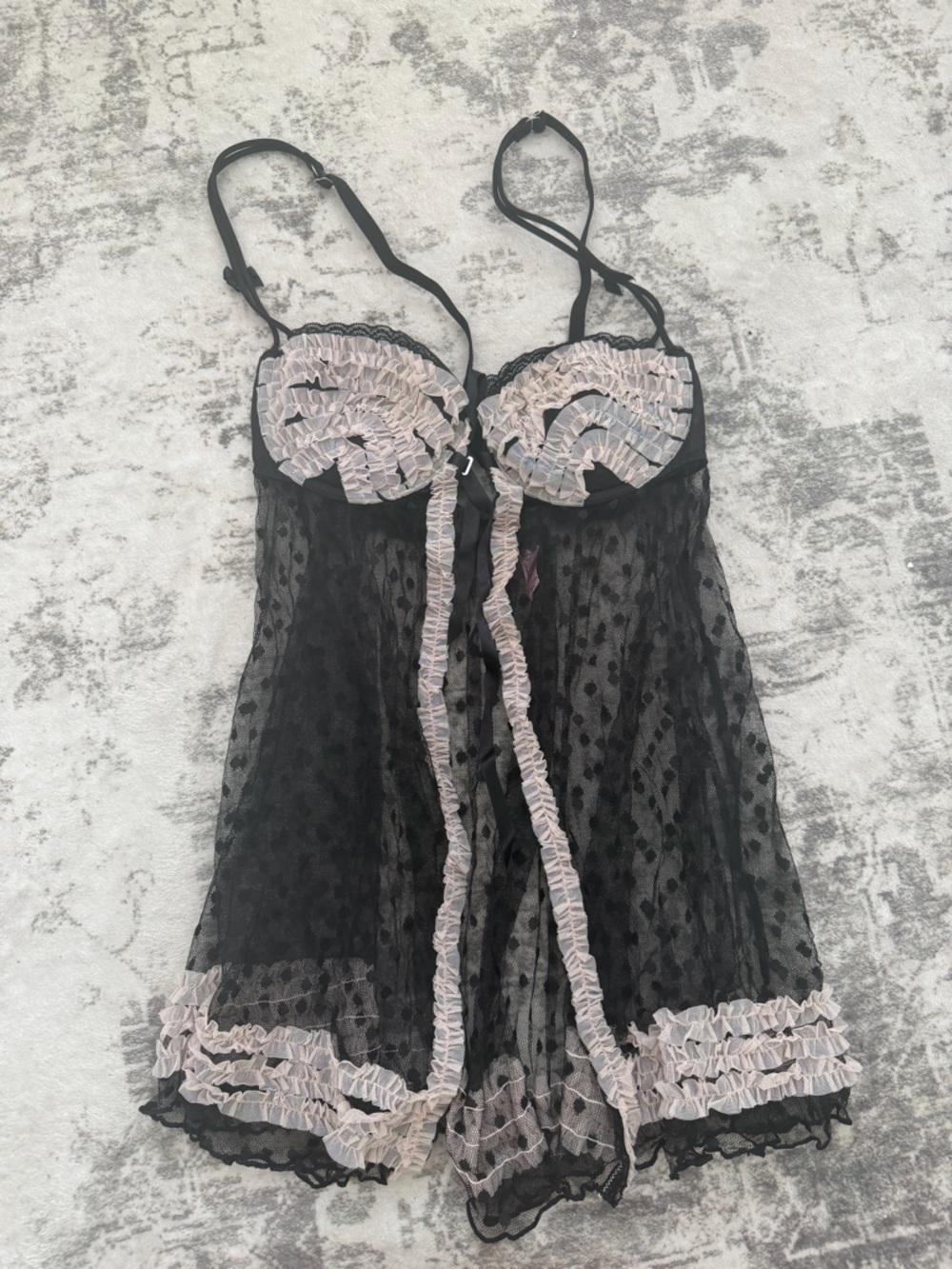 VS Sexy little thing-  Black Polka Dot Lace Baby Doll Top